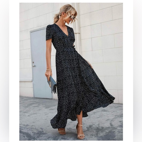 NWT Pretty Garden Maxi Polk Dot Boho Full Wrap Dress - Picture 4 of 7